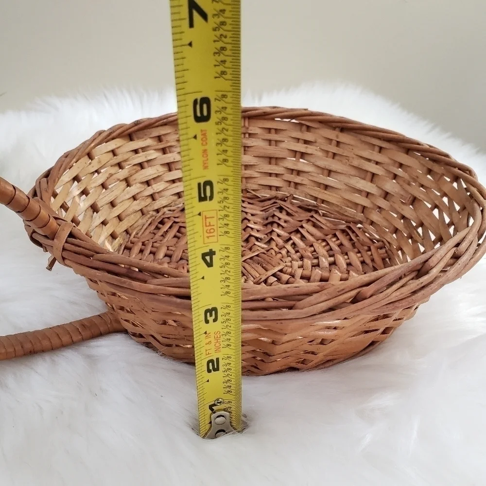 Rattan wicker basket side handle boho wall art